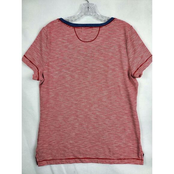 LRL Lauren Jeans Co Short Sleeve Top Nautical Red Cotton Striped Large #696 - Picture 9 of 14